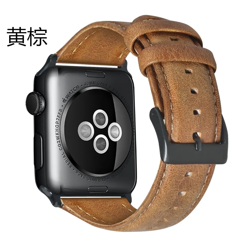 yellow Кожаный ремешок для Apple watch band 42 мм 38 мм correa 44 мм 40 мм ремешок для часов браслет наручные ремень серии 4 3 2 1 Аксессуары для iwatch - Цвет ремешка: yellow