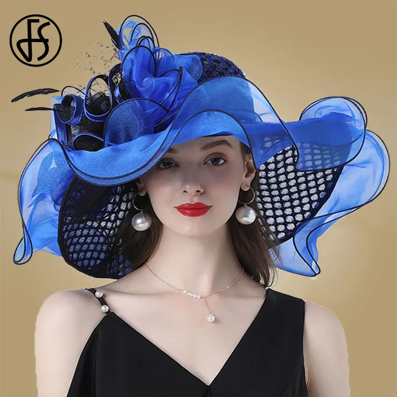 Fs Women Organza Red Hats Wedding Fascinators Elegant Big Wide