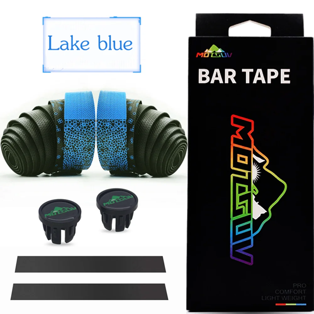 Lake blue Лента для шоссейного велосипеда, конструкция Tetris, жесткость, вибрация, демпфирование, анти-вибрация, EVA, ПУ, изогнутая лента для руля+ 2 бар, заглушки - Цвет: Lake blue