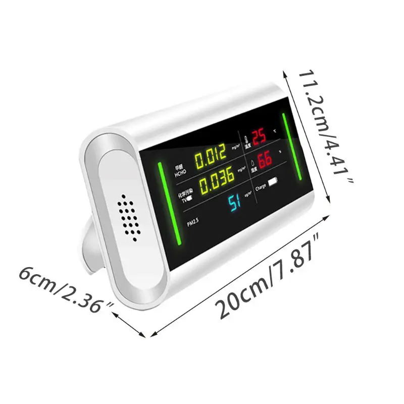 

New 6-In-1 USB Rechargeable Air Quality Monitor PM2.5 Temperature HCHO TVOC Humidity Benzene Detector LCD Digital Display qyh