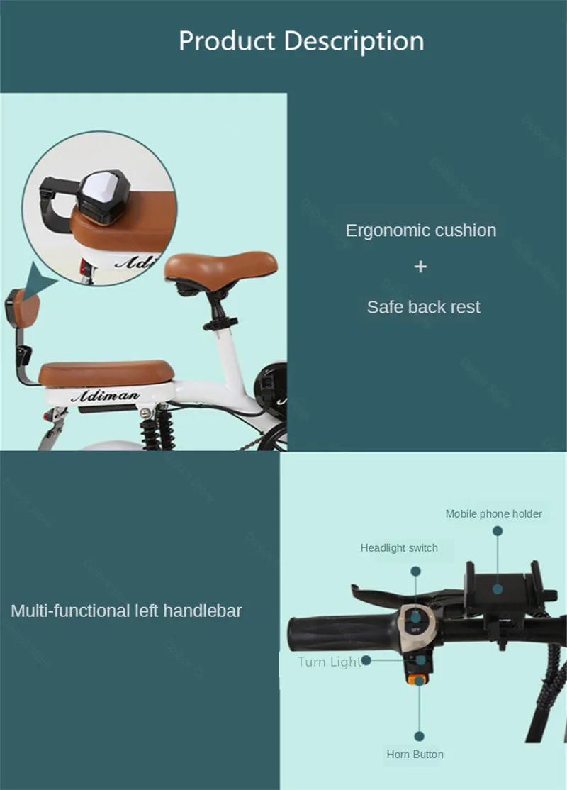 New Style Smart Electric Bike Two Wheeled Electric Bicycles Portable Mini 12 Inch 60KM 48V Electric Scooter Bike With Two Seat (19)