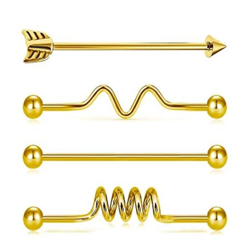 JFORYOUMixed Цвет штанга фабричного производства из нержавеющей стали, Earring-14G 1 1/2 дюйма(38 мм) Хирургические Сталь спирали промышленно производимые ювелирные изделия для пирсинга