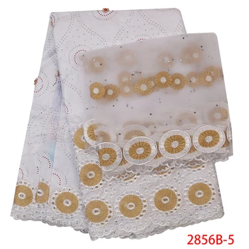 

New Design Bazin Lace High Quality Nigerian White Lace Fabric African Embroidery Lace With Stone Top Quality For Cloth GD2856B-5
