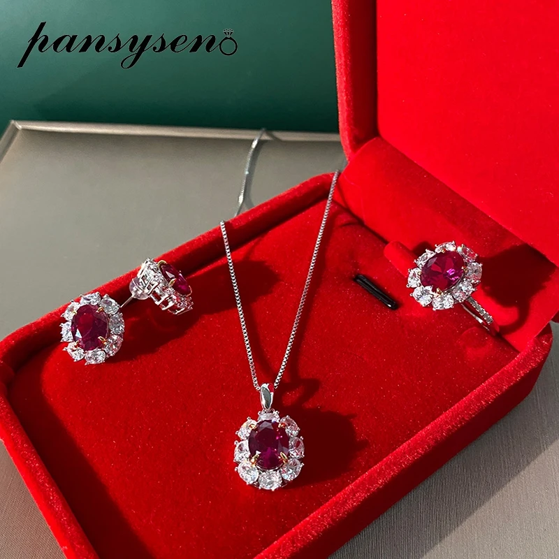 Набор свадебных украшений Ruby Lab Moissanite набор из колье/сережек/кольца