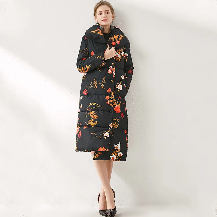 Shenzhen boutique down jacket women's new women's European station medium length thickened large print down jacket