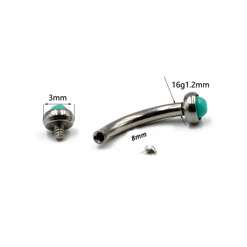 316L Surgical Steel Curved Barbell with Epoxy Ball- Green - Karma