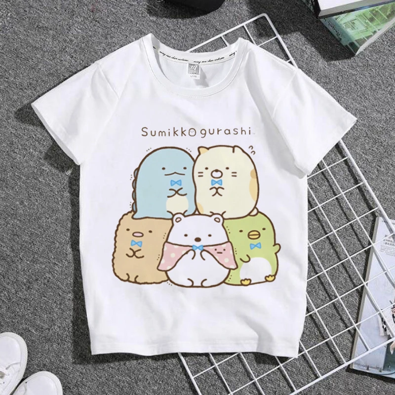 t shirt boy or girl	 Camiseta blanca con estampado de Anime Sumikko para niños, Tops de Manga de cómic de Japón, camisetas de verano para bebés pequeños, envío directo t-shirt for kid girl	