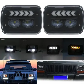 

2pcs 7x6" 5x7" LED Headlights Square High Low Beam Fog Driving Light Amber Flowing Signal Lamp For Jeep Wrangler YJ Cherokee XJ