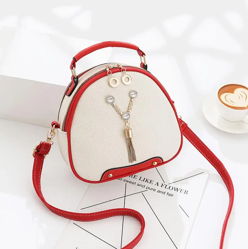 Модная женская сумка в виде ракушки, новая сумка на плечо с кисточками для девочек, Высококачественная элегантная Милая Мини-Женская Повседневная сумка-мессенджер из искусственной кожи - Цвет: Beige&red