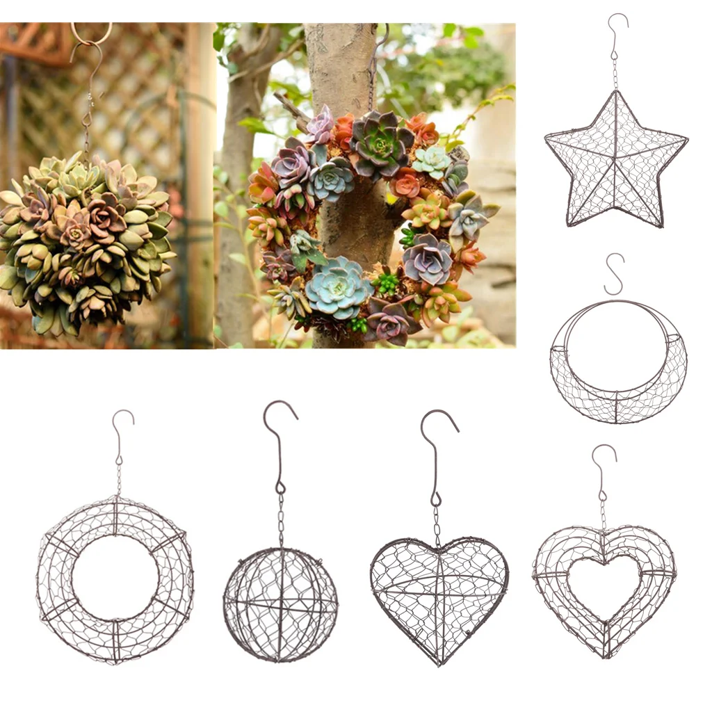 Iron Wire Wreath Frame Succulent Pot Metal Hanging Planter Plant Holder-Home/Cafe/Wedding/Party Decor Geat Gif