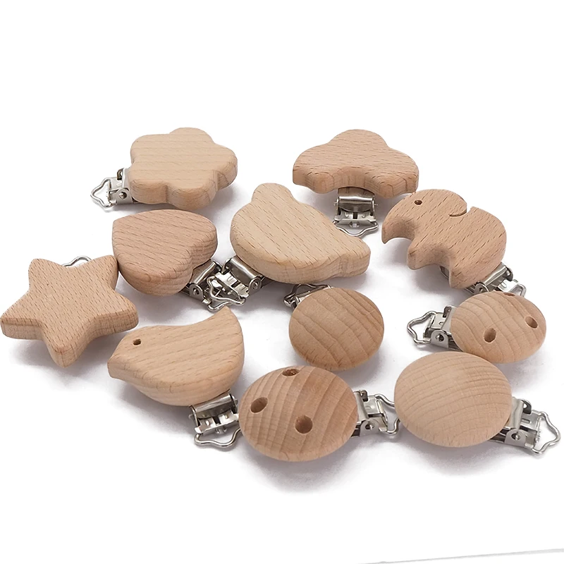 Clips Pacifier-Chain Wooden Elephant Heart Flower Gifts Diy Baby Bpa-Free Nature Bear