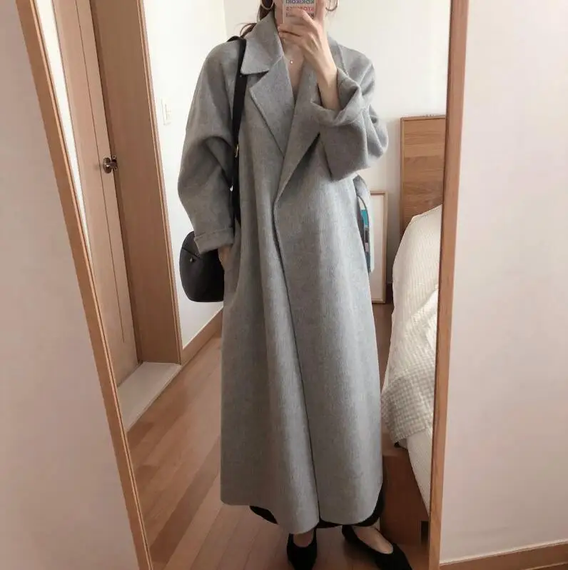 grey Женское корейское зимнее длинное пальто, верхняя одежда, пальто свободного размера плюс, кардиганы с длинным рукавом, манто Femme Hiver, элегантное - Цвет: grey