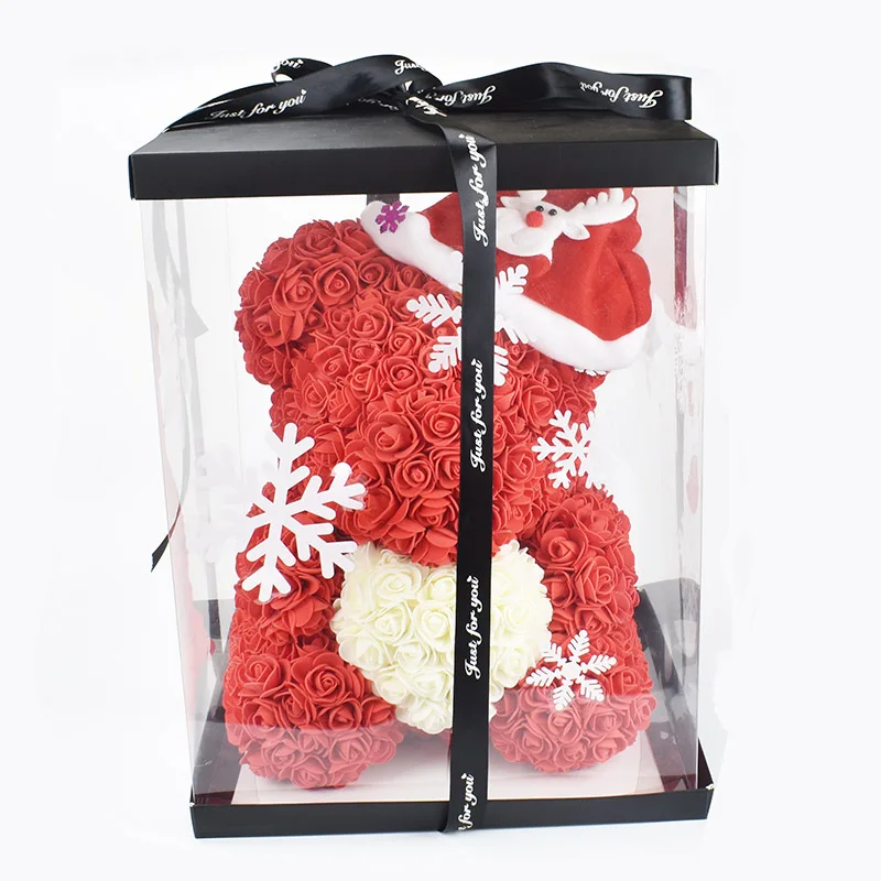40cm red with hat Рождественский день 40 см розовый медведь мыло Пена плюшевый медведь со снегом Подарочная коробка рога Рождественская шляпа - Цвет: 40cm red with hat