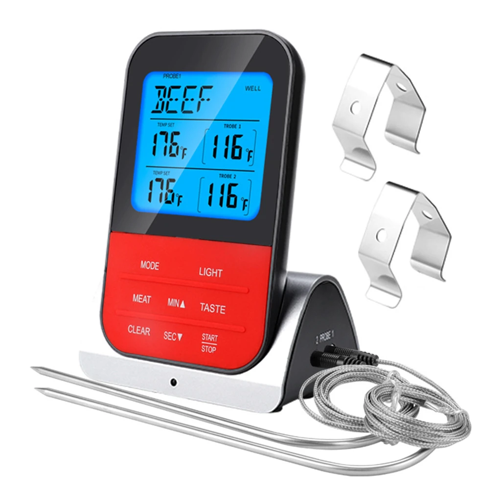 2 Probes LCD Timer Waterproof BBQ Grill Tool Wireless Digital Meat Thermometer
