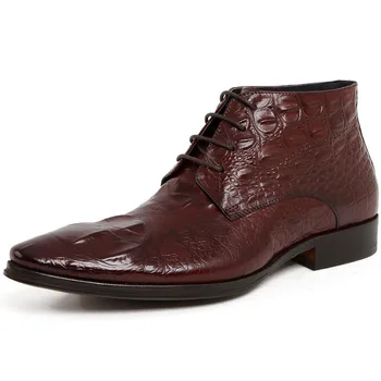 

2019 Genuine Leather Pointed Toe Mens Dress Boots Luxury Brand Work Ankle Boots Male Black Wine Red Chelsea Boots Shoe