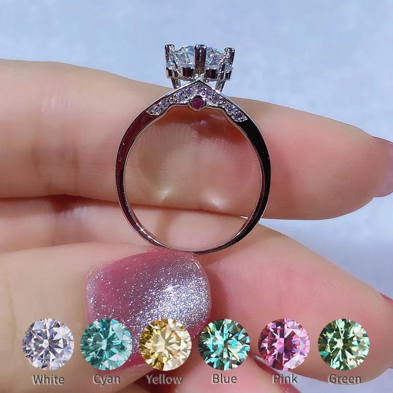 

Flower Design Moissanite Ring 1 Carat Blue Pink Yellow Green Lab-grown diamonds Gemstones DF VVS 925 Sterling Silver For Women