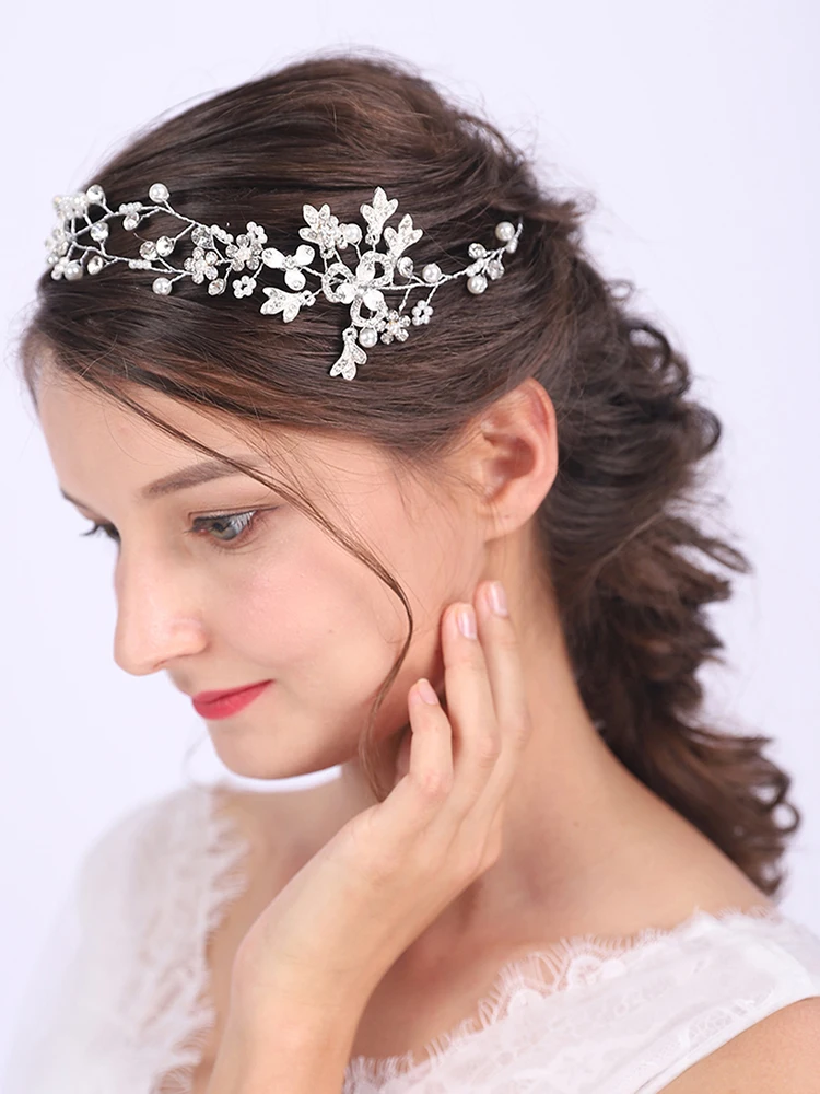 Женский головной убор с жемчугом и кристаллами|Свадебные головные украшения| |