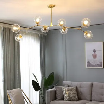 

Nordic Metal LED Chandelier Lighting Living Room Villa Interior Decor Pendant Lamp Lighting Glass Ball Kitchen Fixtures light
