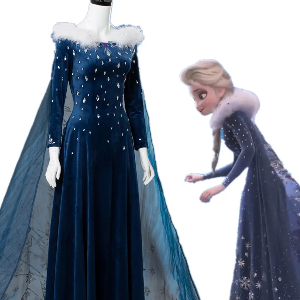 Карнавальный костюм для взрослых на Хэллоуин «Холодное сердце 2», «Эльза», «Анна», «Принцесса», «Королева Эльза», высокое качество, платье с меховым воротником