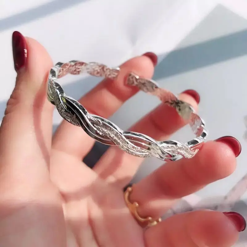 

Whole 100% 999 Sterling Silver Openable Bangles Stripe Frosted Stripe Purely Silver Exquisite Jewelry Adjustable Shiny Bracelet