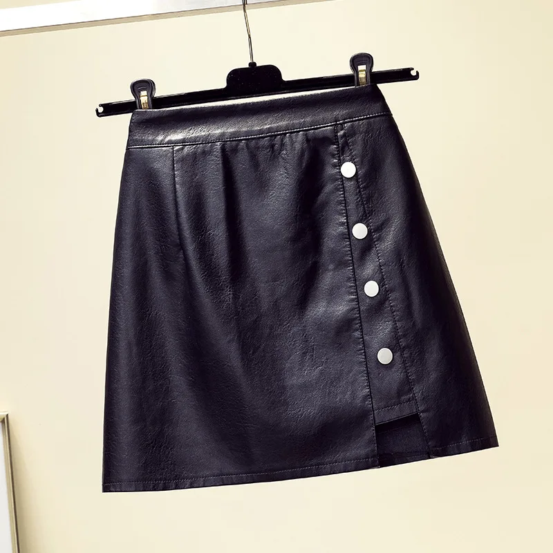 Женская юбка-трапеция большого размера 4xl, Корейская осенняя и зимняя кожаная юбка из искусственной кожи размера плюс, винтажная короткая