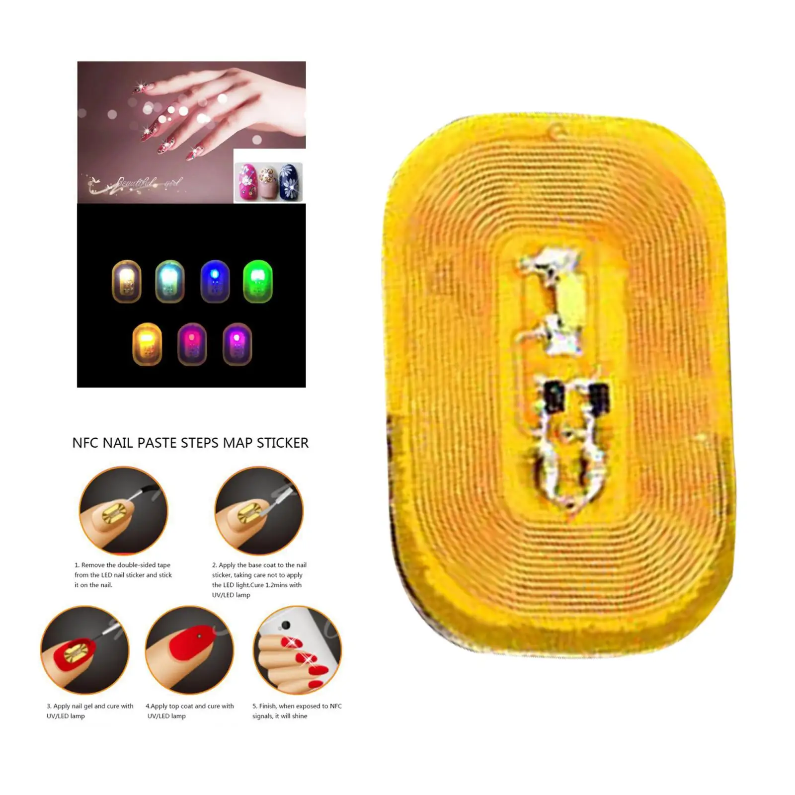 Shiny Smart NFC Nail Art Tip Sticker Chip White Light with LED Light Flash,FPC Material