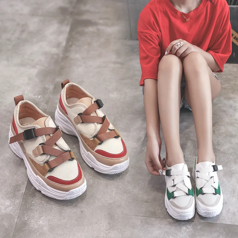 

Korean-style Casual New Style Athletic Shoes Cross Straps round-Toe Thick Bottomed Mixed Colors WOMEN'S Shoes Fashion Students H