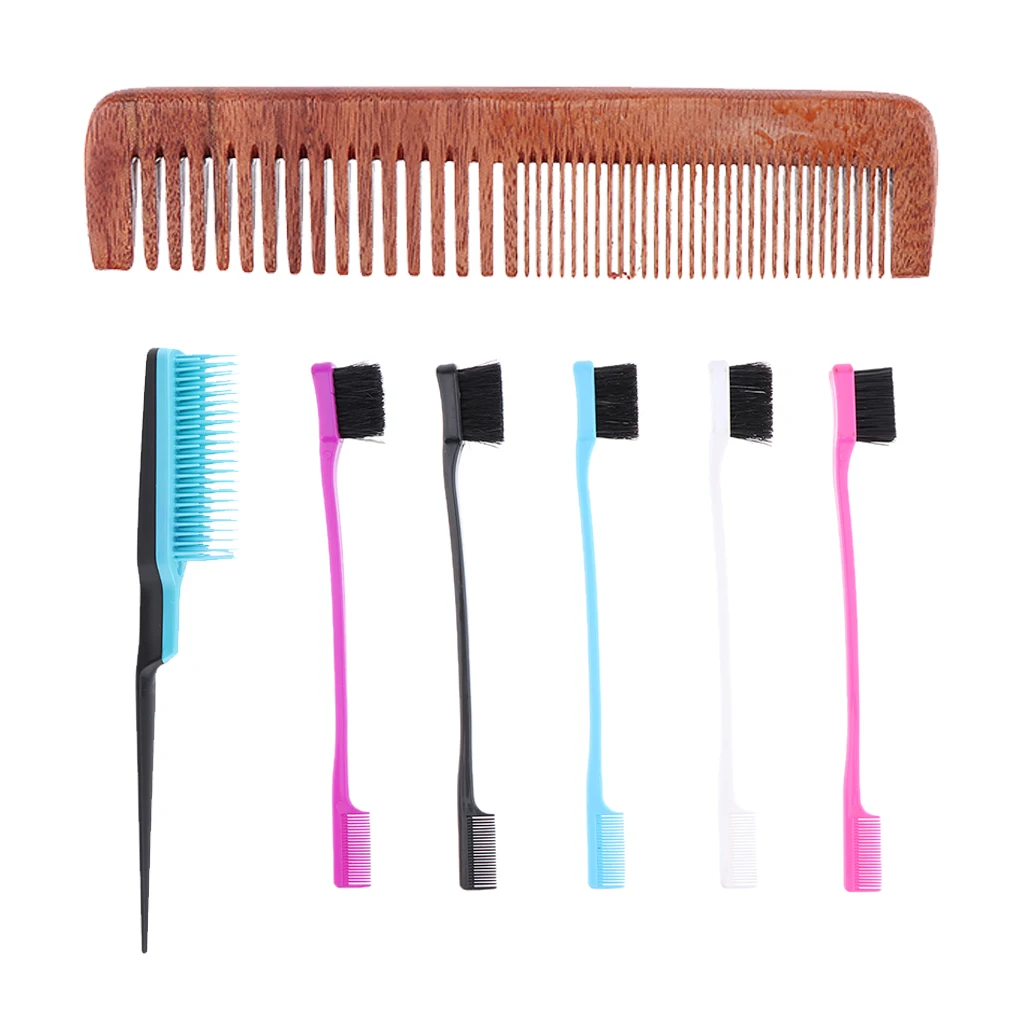 Men Pro Handmade Rake/Fine Antistatic Wood Comb, Edge Control Brush, Styling Combs Set ( 7pcs )