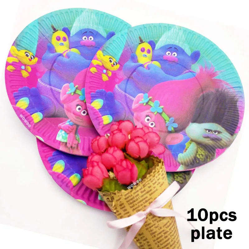 10Paper Plate7inch С персонажами мультфильма "Тролли" принадлежности для тематической вечеринки разлив нефти вечерние рог с юбкой-годе для детей подарок на день рождения украшения принадлежности для тематической вечеринки 6 шт./компл - Цвет: 10Paper Plate7inch