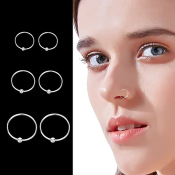 

925 Sterlng Silver Nose Ring and Studs 8mm/10mm/12mm Piercing Nose Hoops Silver Ear Rings Septum Pircing Body Jewelry 1 Pair
