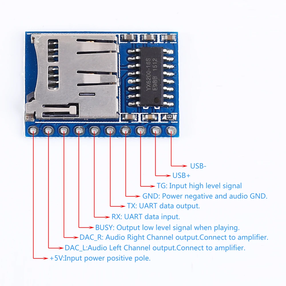 MP3 MAV UART конвертер модуль голосовой аудио контроллер Поддержка DC 3,3 V-5 V вход поддержка 32G TF карта