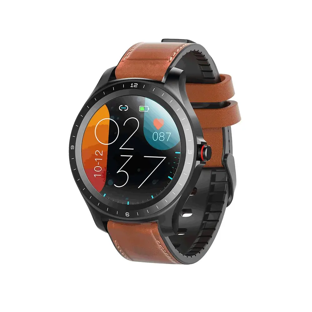 Brown Leather BlitzWolf BW-HL2 1,3 дюймовый полный круглый Сенсорный экран для сердечного ритма Монитор артериального давления Контроль яркости 50 язык Смарт-часы - Цвет: Brown Leather