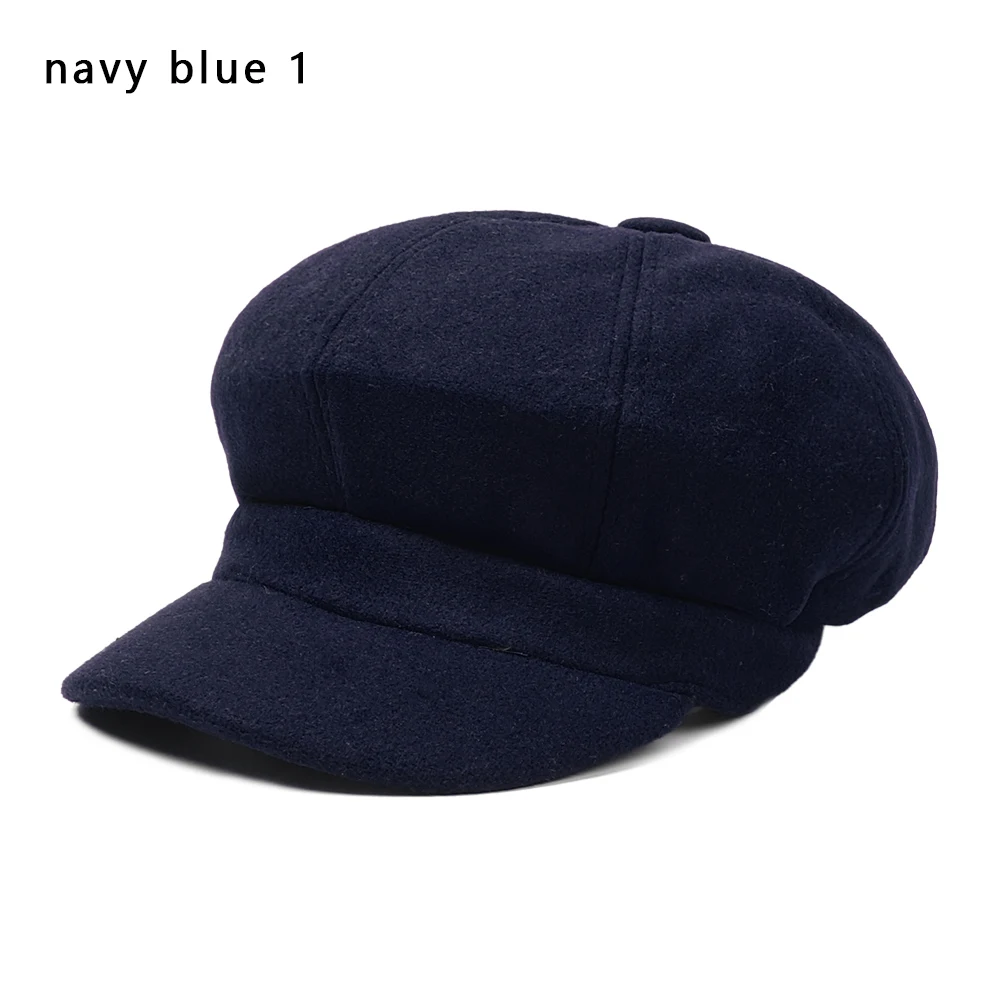 navy blue 1 Хлопковый женский модный берет осень зима восьмиугольная кепка шапки стильный артист живописец газетчик Кепка s Черный Серый Берет шляпы сомбреро - Цвет: navy blue 1