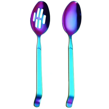 

2 Pcs Rainbow Cookware Set Kitchen Accessories Stainless Steel Public Buffet Serving Kitchenware, Spoon & Colander