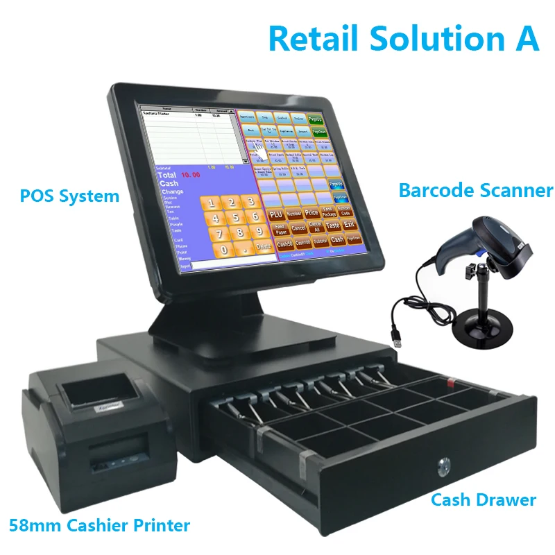Retail Set A 15 inch POS Software Touch Screen POS System Cash Register Machine For Restaurant Or Retail Store - Цвет: Retail Set A