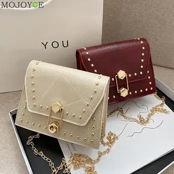 

Leather Square Travel Shoulder Envelope Totes Vintage Women Rivet Crossbody Bag Popular Simple Female Daily Bag