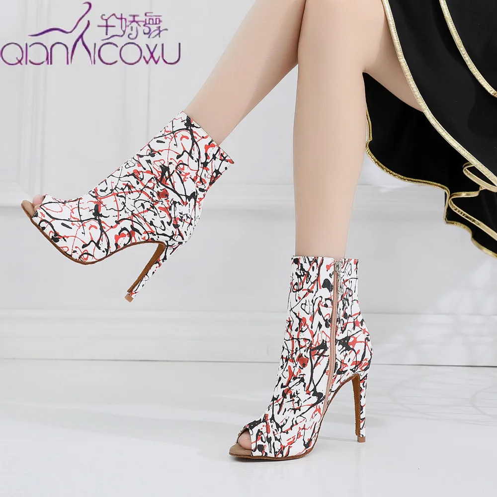 

Fashion Salsa Jazz Ballroom Latin Dance Shoes For Dancing Women Training Female Waltz Waltz Heel Open Toe 1015 boots