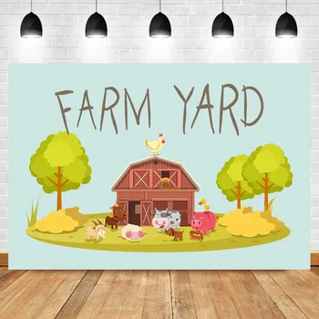 

NeoBack Farm Yard Child Kids Birthday Party Photography Backdrops Cartoon Cock Sheep House Tree Background for Phot