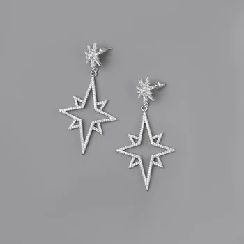 

New Style Full of Crystals Star Long Tassel Earring Versatile with Holes Moon And Stars Ear Stud Earrings Women's