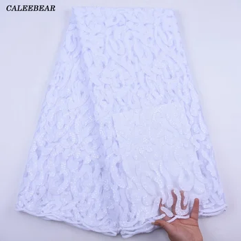 

2020 Latest Cheap Embroidery French Tulle Lace Fabric With Sequins Pure White African Lace Fabric For Wedding Party Dress S2040