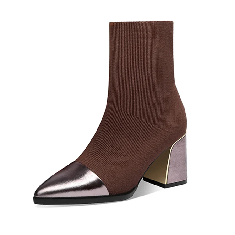 Najtaniej Marka gruby wysoki obcas skarpety buty damskie zimowe buty dzianiny elastyczne botki z tkaniny dla kobiet eleganckie krótkie buty damskie