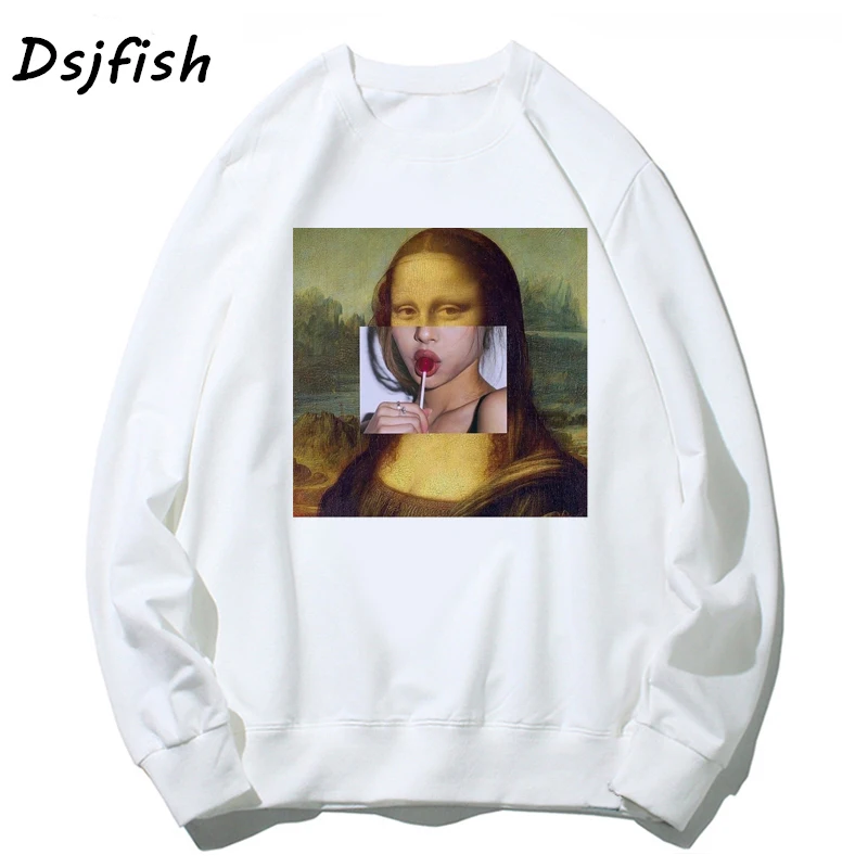 Mona Lisa, толстовки, свитшоты для женщин/мужчин, пародия личности, модная толстовка, осень, эстетика, длинный рукав, белые хлопковые топы
