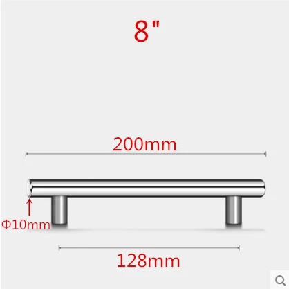 8inch 128mm 3 шт мебельные ручки 50 мм-500 мм из нержавеющей стали т бар ручки для мебельные ручки и ручки тяги для двери шкафа - Цвет: 8inch 128mm