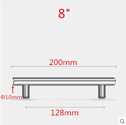 3 шт мебельные ручки 50 мм-500 мм из нержавеющей стали т бар ручки для мебельные ручки и ручки тяги для двери шкафа - Цвет: 8inch 128mm