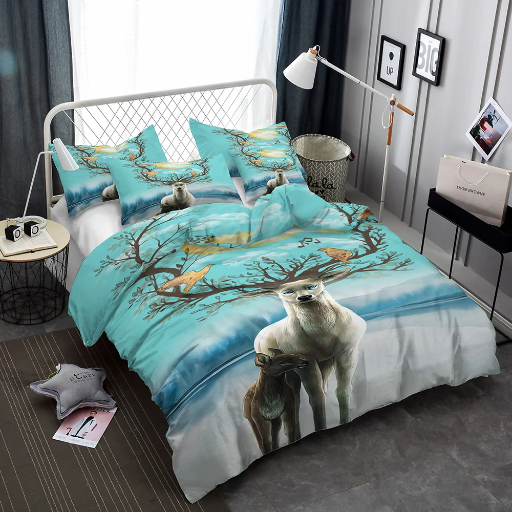 BEST.WENSD king size housse de couette 3d одеяло с изображением животных, постельное белье, спальный набор в моде, цветное постельное белье с головой оленя, домашний текстиль