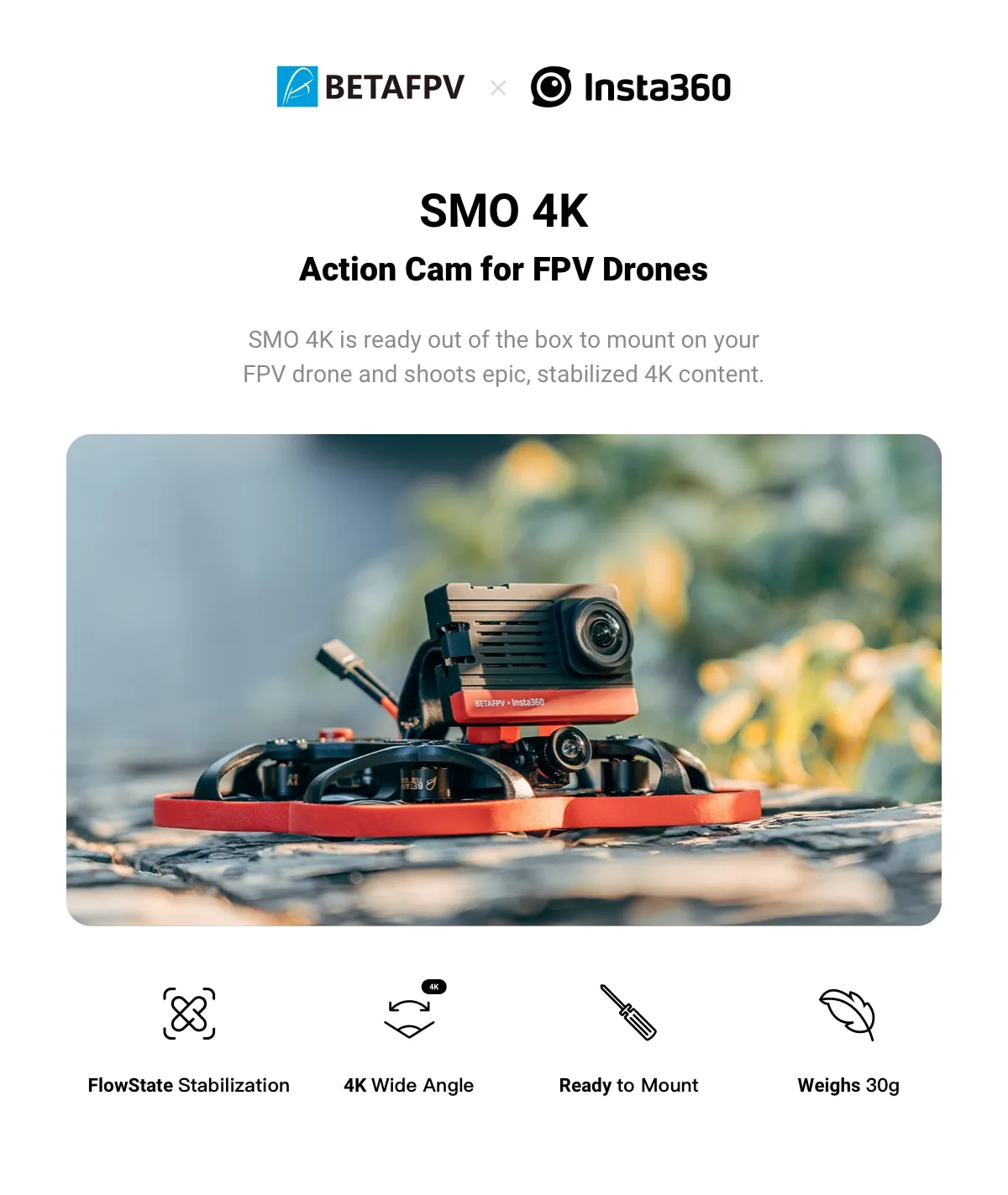 Insta360 BETAFPV SMO 4K/SMO 360  Action Camera for FPVs Beta95X V3 HD RC Drone