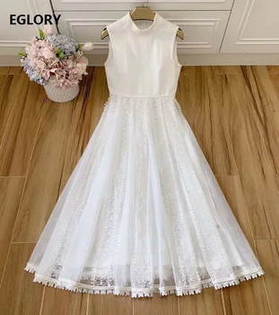 

Top Quality Dress 2020 Spring Summer Party Evening Women Exquisite Butterfly Embroidery Patchwork Sleeveless White Black Dress