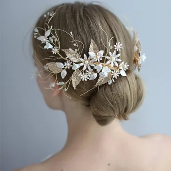 

NPASON Gold Wired Crystal Rhinestone Pearls Flower Wedding Hair Clip Barrettes Bridal Headpieces Hair Accessories 2020