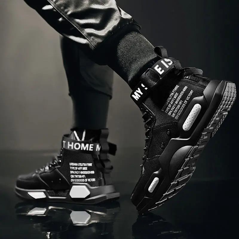 Men's High Top Fashion Leather Sport Sneakers Man Trend Comfortable Running Shoes Outdoor Non-slip Breathable Men Shoes - Цвет: 3