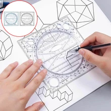 Règle de dessin rapide multifonctionnelle, fabricant d'angle et de cercles, modèle géométrique, règle de mesure